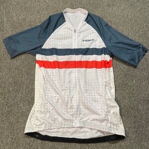 Inbike Mens Cycling Jersey Short Sleeve Full Zip Striped Red White Blue Large
